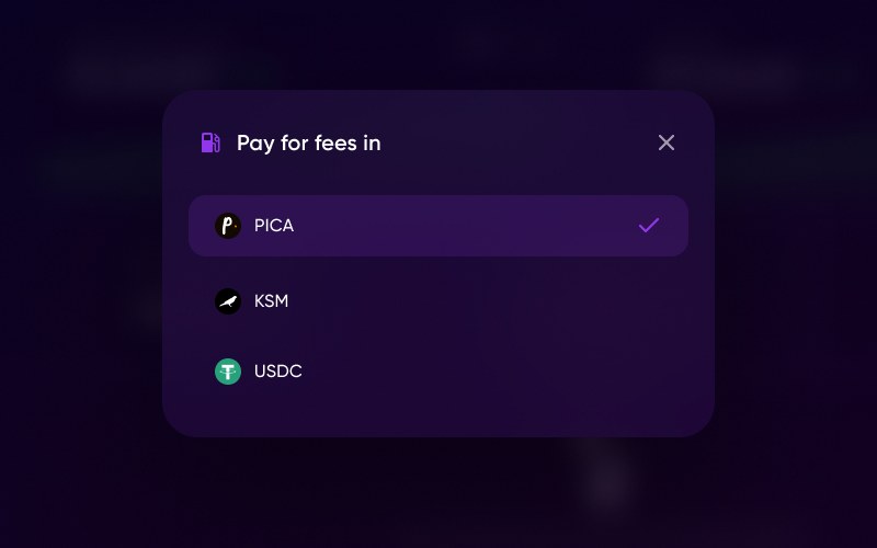 Pay for fees in: PICA, KSM or USDC