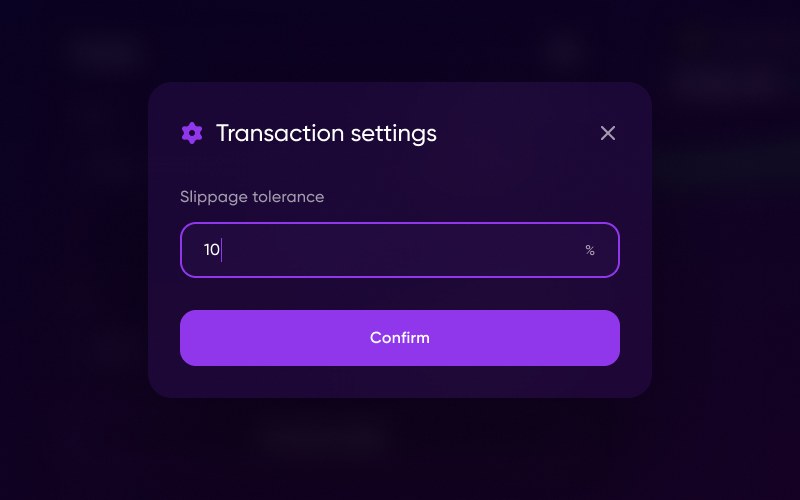 Transaction settings: slippage tolerance set to 10%