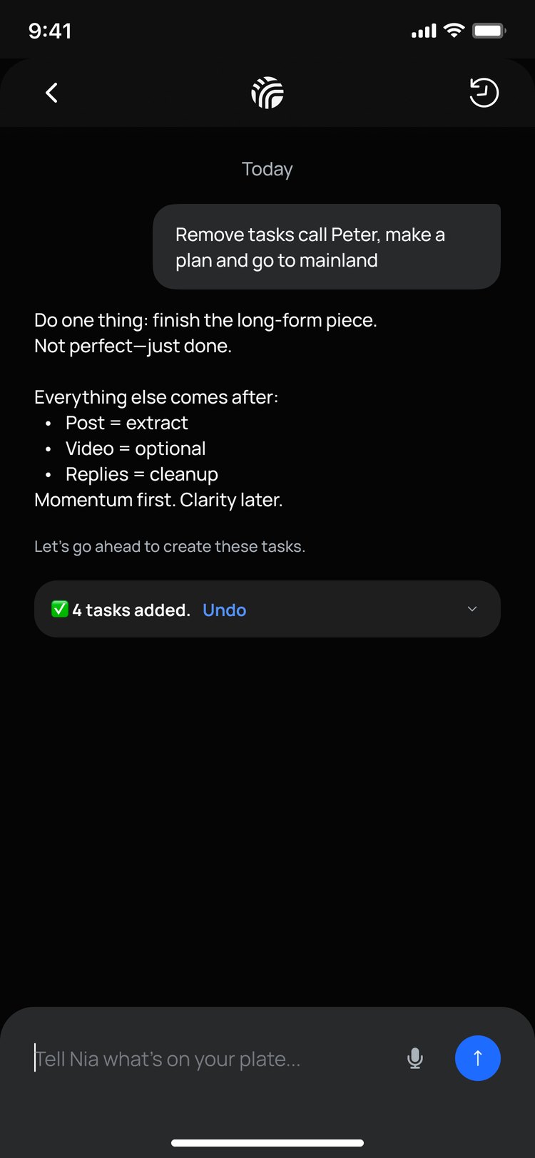 After approving: 4 tasks added, with Undo