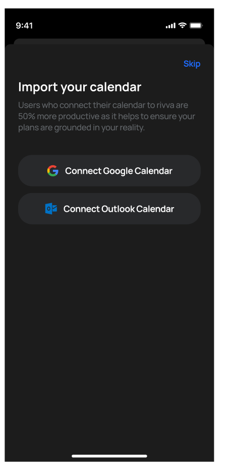 v2 onboarding: import your calendar, connect Google or Outlook, because connected users were far more likely to stay.